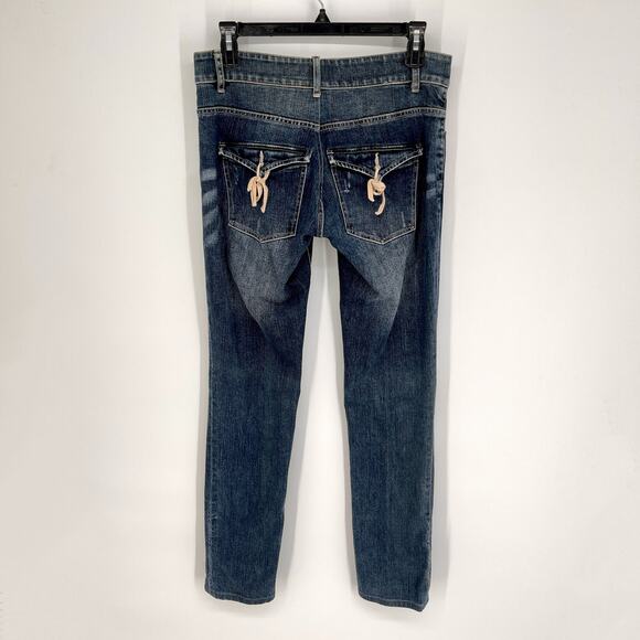 Escada Sport Selvedge Skinny Jeans Women Sz 36 / US 6 Blue Back Tie Flap Pockets - Picture 6 of 14